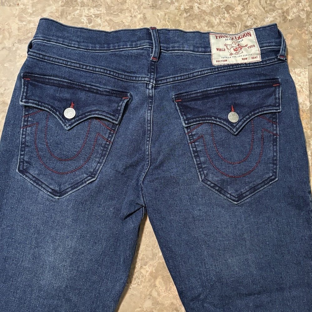 True Religion Jeans Mens 33 (fits 34x30) Blue Ricky Relaxed Straight Flap